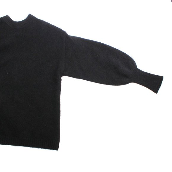 Black Mohair Sweater Puffy Sleeves Boxy Oversized Fluffy Knit Tall Ribbed Cuffs - Picture 4 of 14